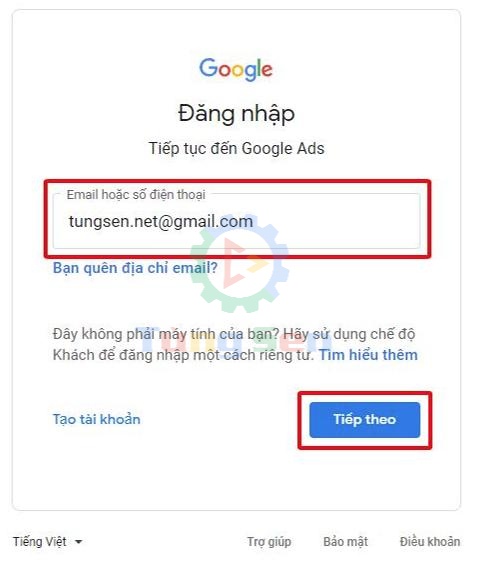 Đăng nhập Gmail tạo tài Khoản Google Ads | Tùng Sen