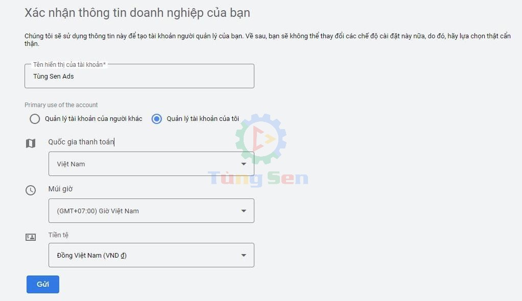 Xắc Nhận Thông Tin Doanh Nghiệp Khi Tạo Tài Khoản Người Quản Lý Google Ads