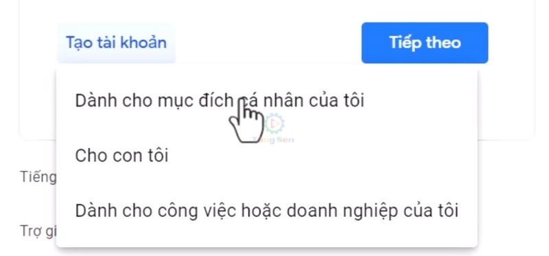 Chọn Mục Đích Tạo Tài Khoản Google