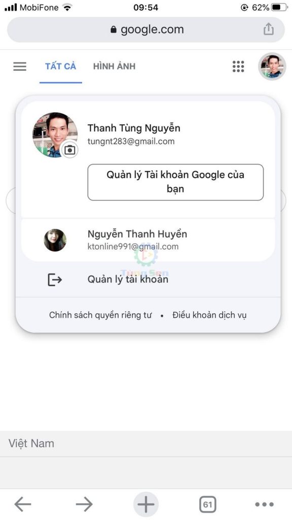 Chọn Quản Lý Tài Khoản