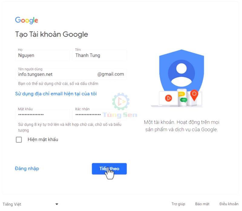 Nhập Thông Tin Tạo Tài Khoản Google